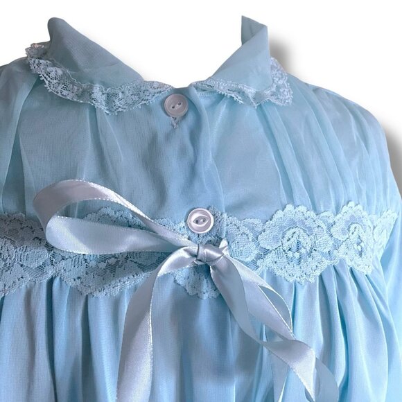 Vintage Blue Swan Womens Bed Jacket Sz Medium Sheer Nylon Lace Sissy Coquette - Picture 4 of 7
